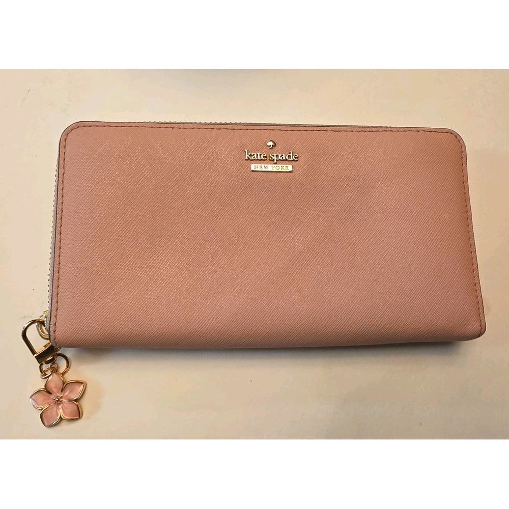 Kate Spade Saffiano Leather Zip Around Wallet Chalk Pink Cherry Blossom WLR00130